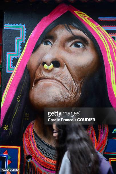 Fresque sur un mur du quartier Chorro de Quevedo à Bogota, 17 mars 2015, Colombie.