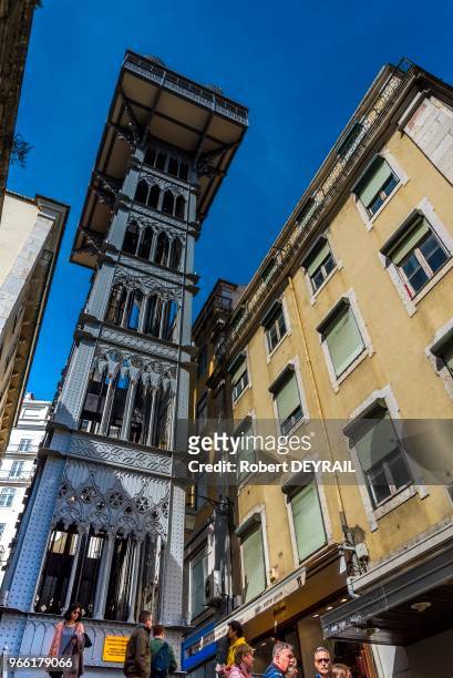 Ascenseur de Santa Justa , seul ascenseur urbain classé monument historique, 29 mars 2017, Lisbonne, Portugal.