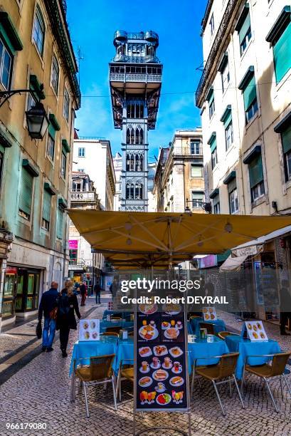 Ascenseur de Santa Justa , seul ascenseur urbain classé monument historique, 29 mars 2017, Lisbonne, Portugal.