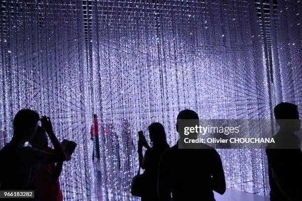 Visiteurs à la nouvelle exposition interactive sur l'art digital, intitulée FutureWorld, au musée de la science et des arts le 17 mars 2016,...