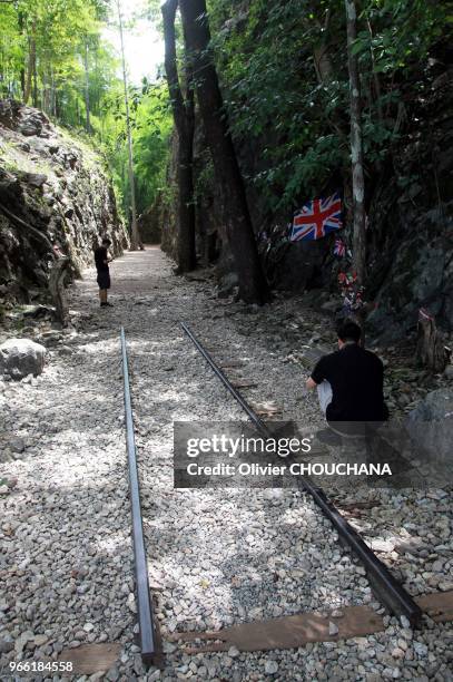 Passage de Hellfire le 16 Juin 2017, Namtok, Thailande. Tronçon de 500 mètres de long creusé dans la roche par les prisonniers de guerre alliés pour...