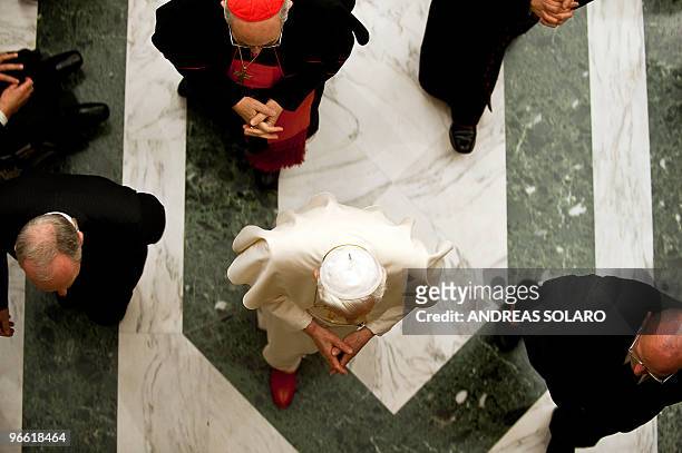 Pope Benedict XVI leaves the seminarians at the end of his visit to the Pontifical Roman Major Seminary at San Giovanni in Laterano Basilica in Rome,...