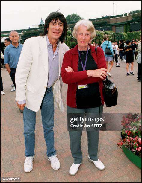 Rolling Stone Ronnie Wood with Larissa Preobrazhenskaya who has been Anna Kournikova's coach since the player was 7 years old.