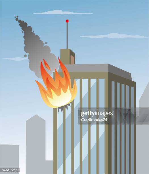 the skyscraper is on fire - apartment fire stock illustrations