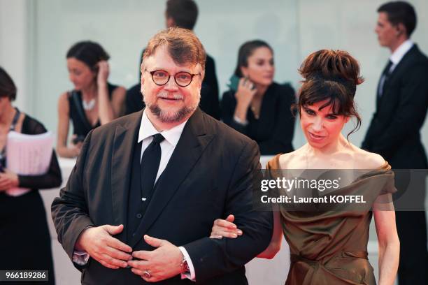 Guillermo del Toro and Sally Hawkins walk the red carpet ahead of the 'The Shape Of Water' screening during the 74th Venice Film Festival at Sala...