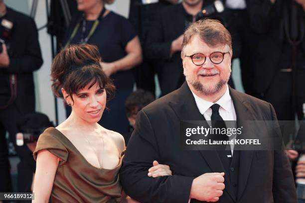 Guillermo del Toro and Sally Hawkins walk the red carpet ahead of the 'The Shape Of Water' screening during the 74th Venice Film Festival at Sala...