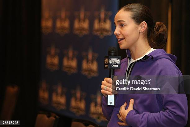 Becky Hammon of the San Antonio Silver Stars responds to questions during the 2010 NBA All Star Media Availability on February 12, 2010 at the Hyatt...