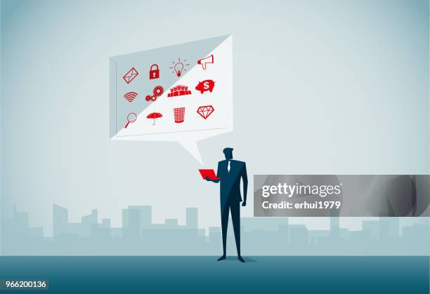 using laptop - asian man using computer stock illustrations
