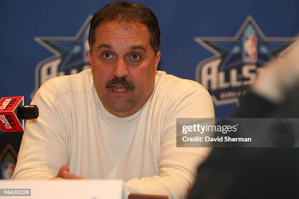 Head Coach Stan Van Gundy of the Orlando Magic responds to questions during the 2010 NBA East All Star Media Availability on February 12, 2010 at the...