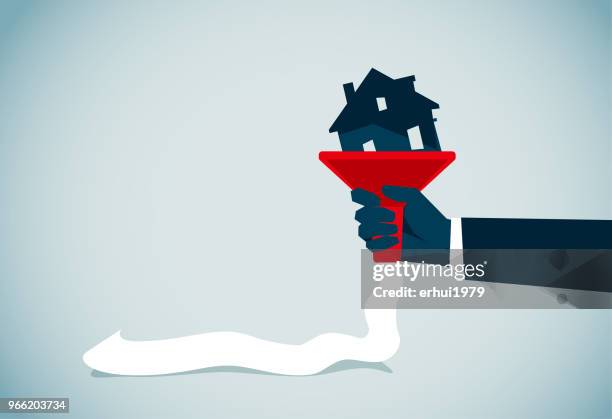 stockillustraties, clipart, cartoons en iconen met woningbouw - debt collector