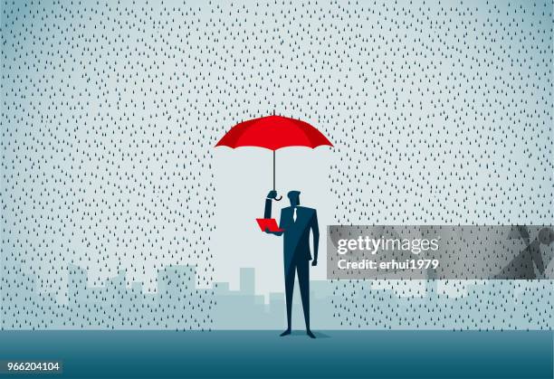 sheltering - holding umbrella stock illustrations