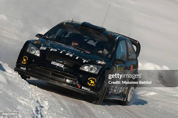 Marcus Gronholm of Finland and Timo Rautiainen of Finland compete in their Stobart Ford Focus during Leg One of the WRC Rally Sweden on February 12,...