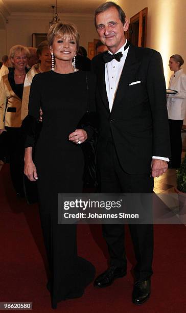 German actress Uschi Glas and husband Dieter Hermann arrive for the Hubert Burda Birthday Reception at Munich royal palace on February 12, 2010 in...