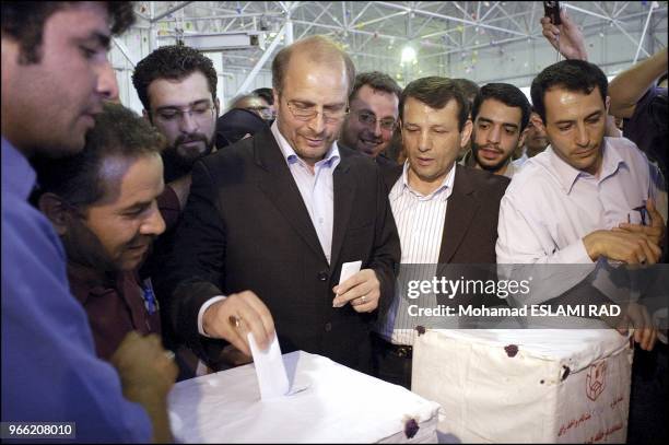 Leading reformist candidate in Iran's presidential elections, Mohammad Baqer Qalibaf, casts his ballot in the Iranian presidential election in Tehran.