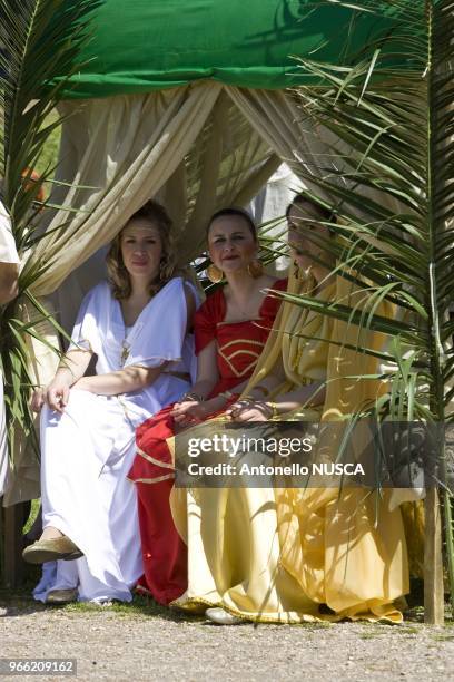 Rome, April 20, 2008. Legionary, gladiators and vestales during a parade along the Fori Imperiali avenue, to celebrate the 2761st anniversary of the...