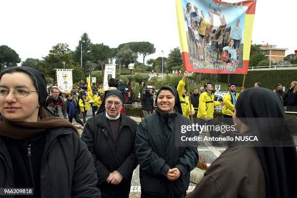 The spanish religious group of San Miguel Arcangelo at the Policlinico Gemelli for the Angelus.