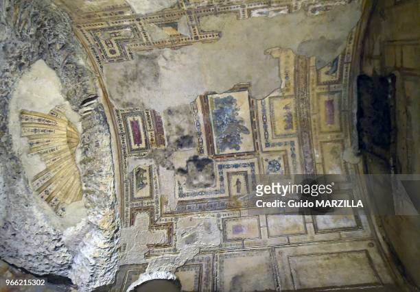 La Domus Aurea, la 'Maison Dorée' le le 23 octobre 2014, aujourd'hui souterraine, de l'empereur Néron à Rome, Italie. Fermée depuis 2005, la Domus...