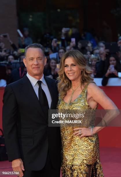 Tom Hanks et sa femme Rita Wilson arrivent au 11ème Festival du Cinéma de Rome où l'acteur américain va recevoir un prix à la carrière le 13 Octobre...