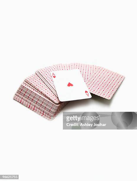 pack of playing cards, showing the ace of hearts - ashley jouhar imagens e fotografias de stock