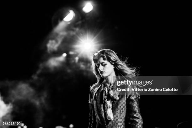 Model walks the runway at the Gucci Cruise 2019 show at Alyscamps on May 30, 2018 in Arles, France.