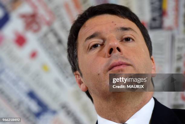 Le Premier Ministre italien Matteo Renzi a donné une conférence de presse à l'Association de la Presse Etrangère à Rome, Italie le 22 Février 2016 au...