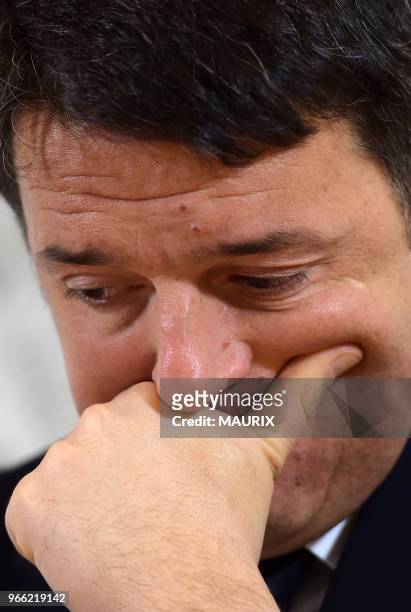 Le Premier Ministre italien Matteo Renzi a donné une conférence de presse à l'Association de la Presse Etrangère à Rome, Italie le 22 Février 2016 au...