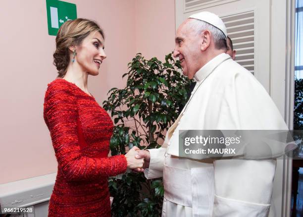 Le reine Letizia d'Espagne a rencontré le pape François François à l?occasion de la seconde conférence internationale sur l?alimentation le 20...