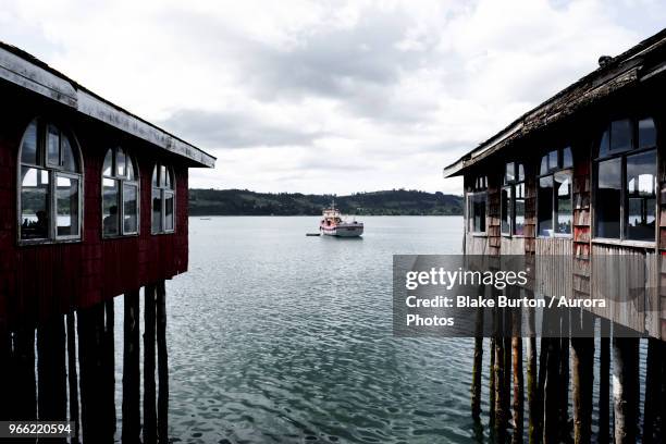 palafito buildings, castro, chiloe island, chile - castro isla de chiloé fotografías e imágenes de stock