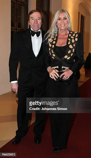 Guenter Netzer and his wife Elvira Netzer arrive for the Hubert Burda Birthday Reception at Munich royal palace on February 12, 2010 in Munich,...