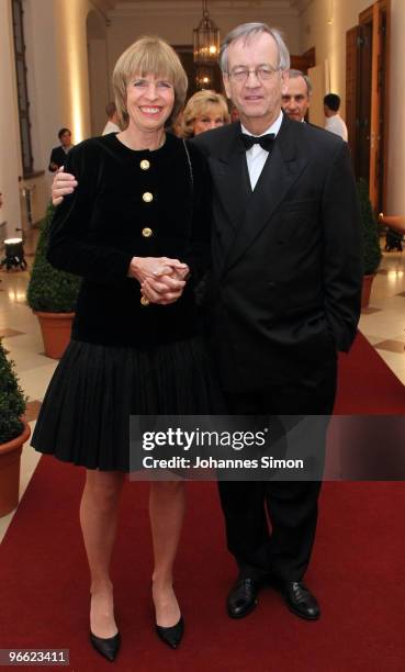 Heinrich von Pierer and his wife arrive for the Hubert Burda Birthday Reception at Munich royal palace on February 12, 2010 in Munich, Germany.