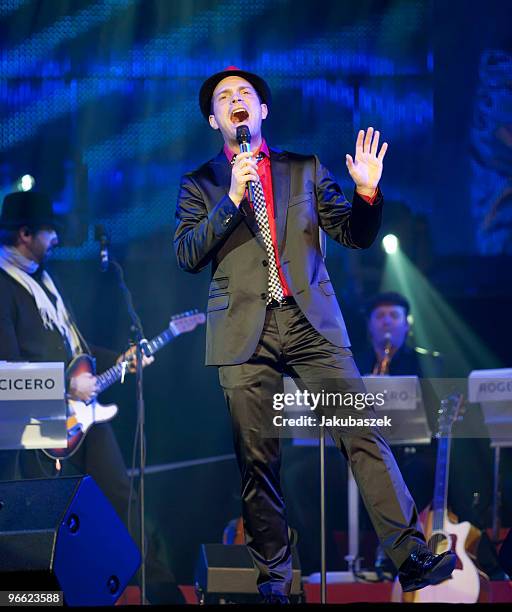 German Singer and Jazz musician Roger Cicero performs live during a concert at the Tempodrom on February 12, 2010 in Berlin, Germany. The concert is...