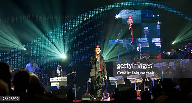 German Singer and Jazz musician Roger Cicero performs live during a concert at the Tempodrom on February 12, 2010 in Berlin, Germany. The concert is...