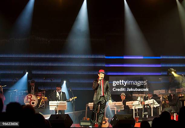 German Singer and Jazz musician Roger Cicero performs live during a concert at the Tempodrom on February 12, 2010 in Berlin, Germany. The concert is...