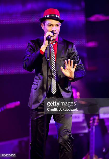 German Singer and Jazz musician Roger Cicero performs live during a concert at the Tempodrom on February 12, 2010 in Berlin, Germany. The concert is...