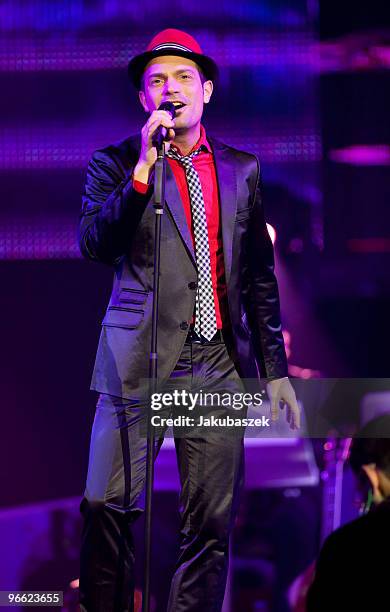 German Singer and Jazz musician Roger Cicero performs live during a concert at the Tempodrom on February 12, 2010 in Berlin, Germany. The concert is...