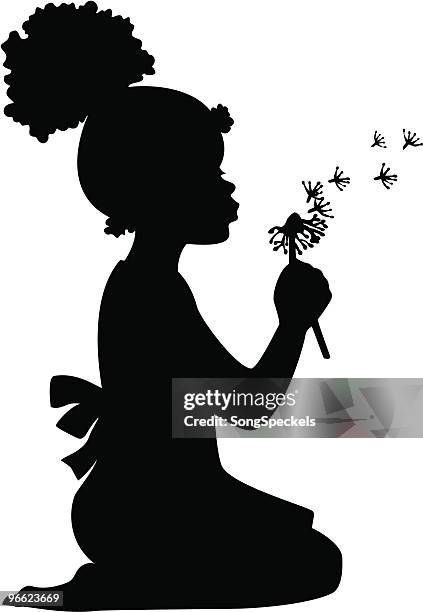 girl blowing dandelion seeds - baby girls stock illustrations