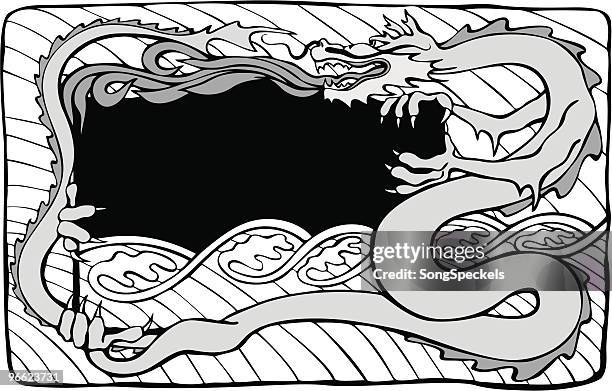 fire breathing dragon vignette - breathing techniques stock illustrations