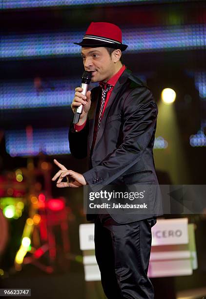 German Singer and Jazz musician Roger Cicero performs live during a concert at the Tempodrom on February 12, 2010 in Berlin, Germany. The concert is...