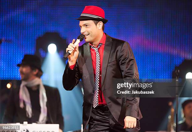 German Singer and Jazz musician Roger Cicero performs live during a concert at the Tempodrom on February 12, 2010 in Berlin, Germany. The concert is...