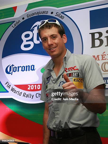 Mexican Pilot Benito Guerra poses during the press conference of the Rally Mexico Bicentenary 2010 at World Trade Center Mexico on February 12, 2010...