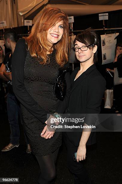 Actress Kristen Johnston and designer Christian Siriano backstage at the Christian Siriano Fall 2010 fashion show during Mercedes-Benz Fashion Week...