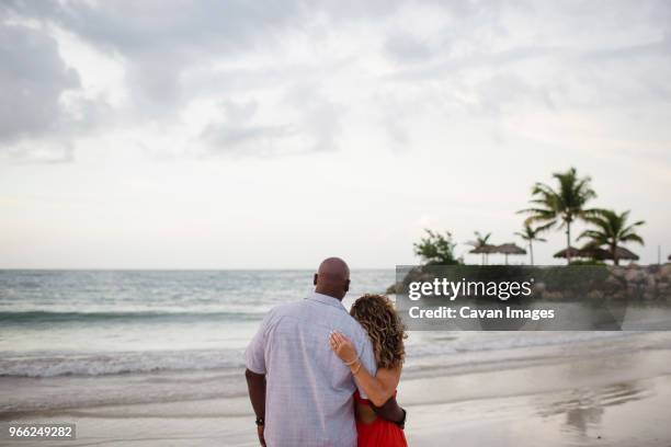 rear view of couple standing at beach - jamaican ethnicity ストックフォトと画像