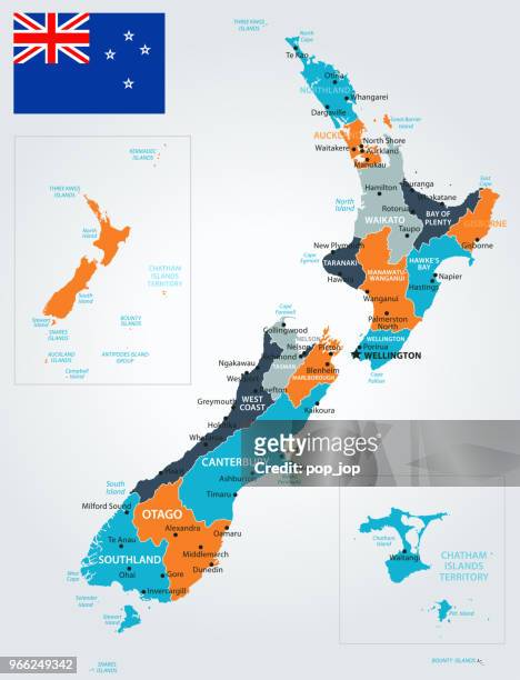 13 - neuseeland - blau-orange 10 - new zealand map vector stock-grafiken, -clipart, -cartoons und -symbole