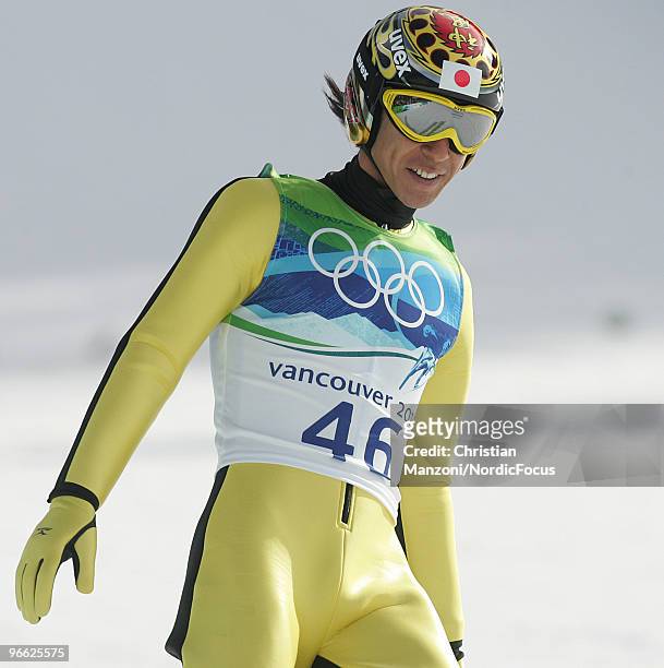 Noriaki Kasai of Japan competes during the Ski Jumping Normal Hill Individual Qualification Round at the Olympic Winter Games Vancouver 2010 ski...