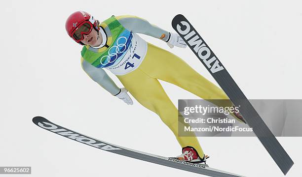 Tom Hilde of Norway competes during the Ski Jumping Normal Hill Individual Qualification Round at the Olympic Winter Games Vancouver 2010 ski jumping...