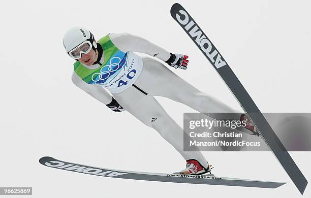 Martin Schmitt of Germany competes during the Ski Jumping Normal Hill Individual Qualification Round at the Olympic Winter Games Vancouver 2010 ski...