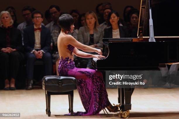 The pianist Yuja Wang performing the music of Rachmaninoff, Scriabin, Ligeti and Prokofiev at Carnegie Hall on Thursday night, May 17, 2018.