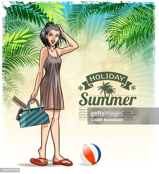 ilustraciones, imágenes clip art, dibujos animados e iconos de stock de fondo de naturaleza - bolsa de playa