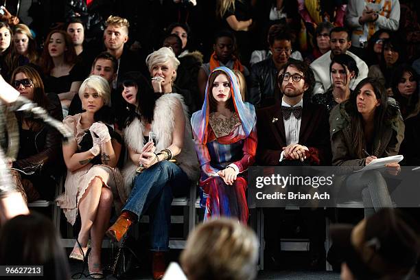 Nylon Magazine Style Director Dani Stahl, Kelly Osbourne, guest, model Charlotte Kemp Muhl, and singer Sean Lennon attend Michael Angel Fall 2010 at...