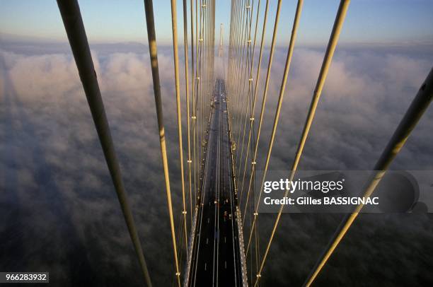At the top of the Pont de Normandie on December 15, 1994 in France.